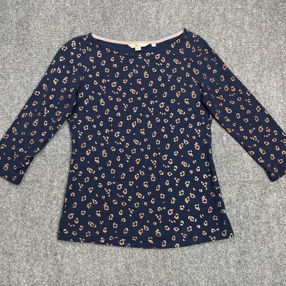 Boden Judith Top Womens Size 6 Navy Boatneck Metallic Rose Gold Animal Print - Picture 2 of 10